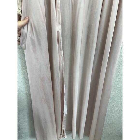 Jrs by Barad Womens Robe Size 9 Pink Maxi Silky Lace VTG Open Front Long Sleeve - Picture 5 of 16